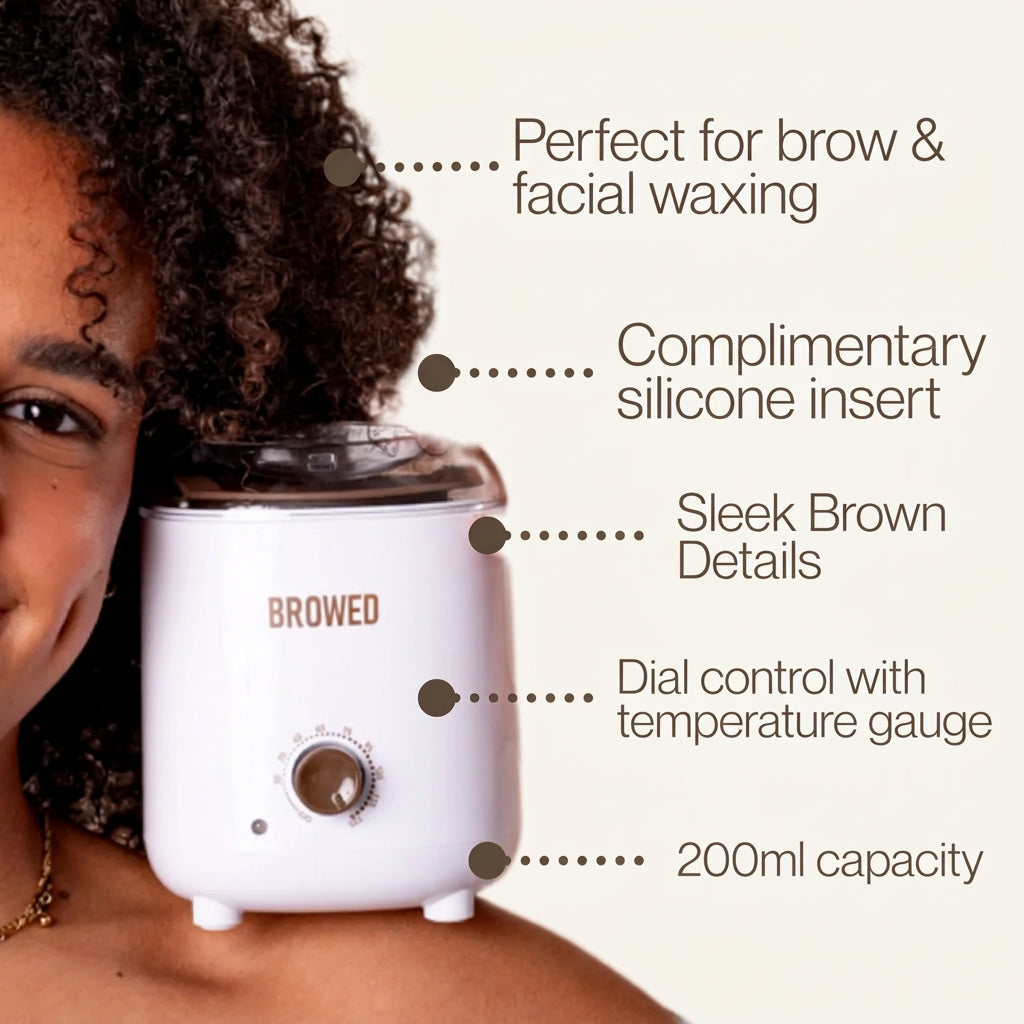 Baby Wax Heater 200ml with adjustable temperature control and silicone insert, ideal for professional eyebrow and facial waxing