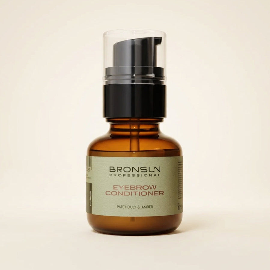 BRONSUN Eyebrow Conditioner Patchouly & Amber 50ml amber pump bottle for post-tint brow care