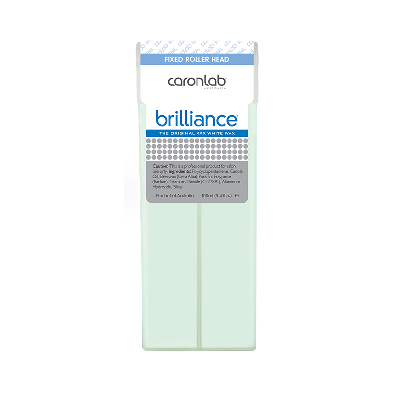 Caronlab Brilliance strip wax cartridge packaging on a white background