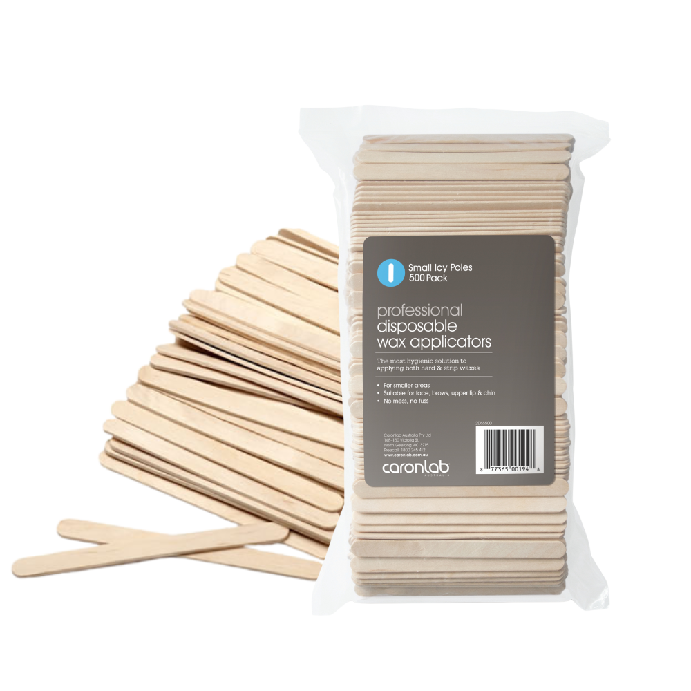 Pack of disposable wax applicators with Caronlab branding on a white background