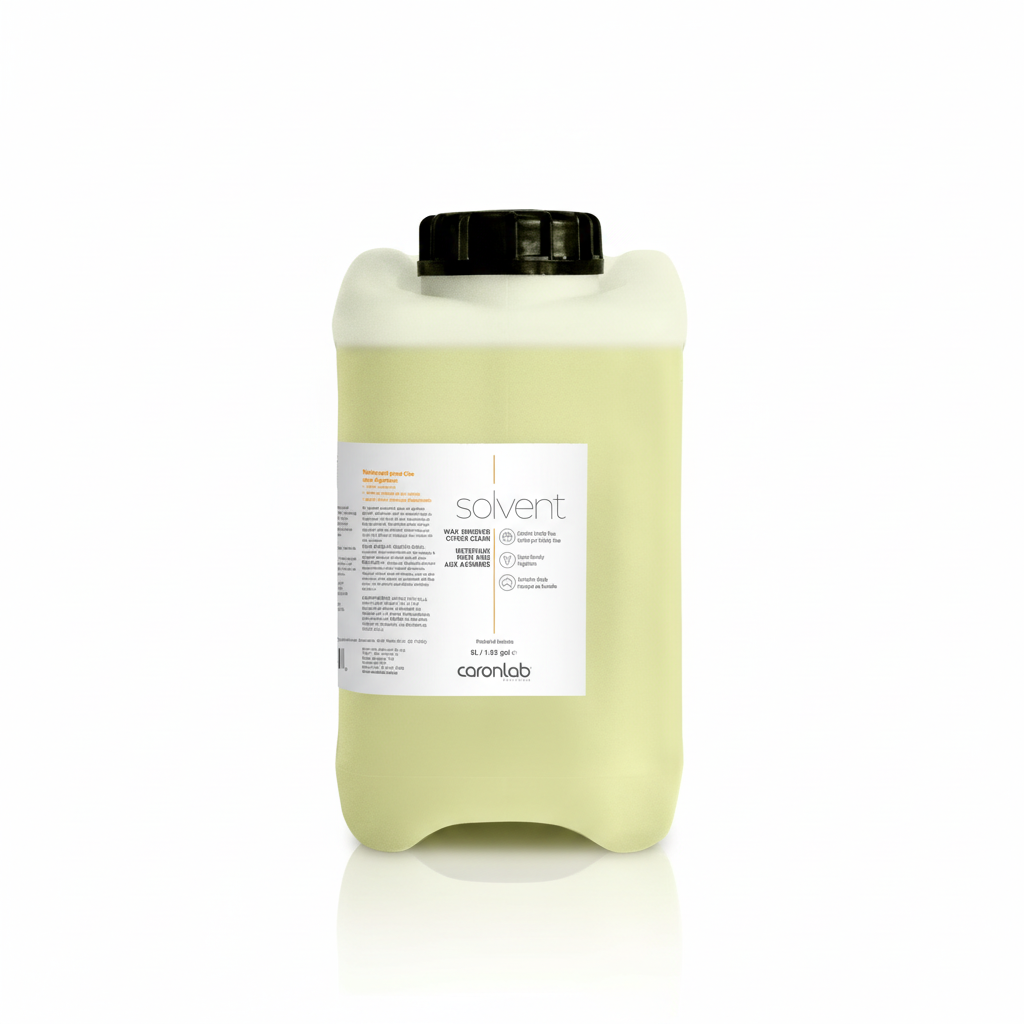 Large container of caronlab solvent with a label on a white background