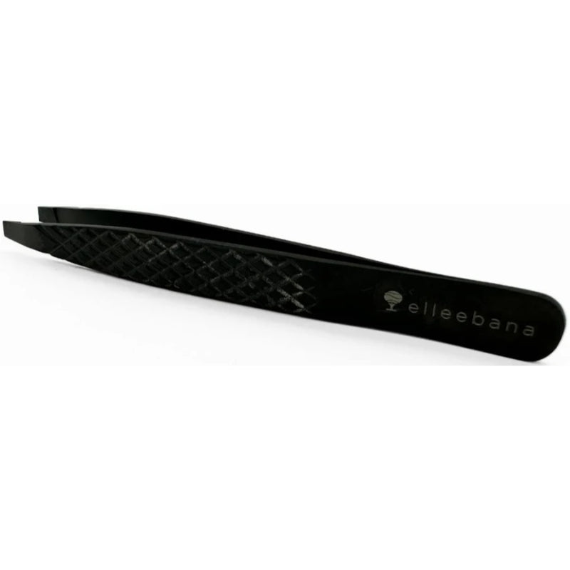 Elleebana black slant ElleeBROW tweezers for precision brow shaping, lash lift application and professional beauty treatments