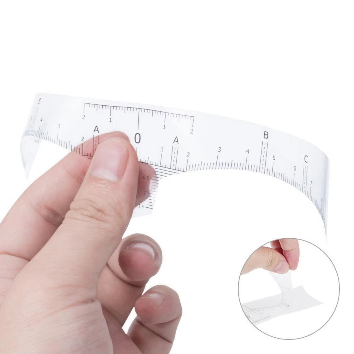 Close up of eyebrow mapping ruler applied for accurate brow measurement and symmetry