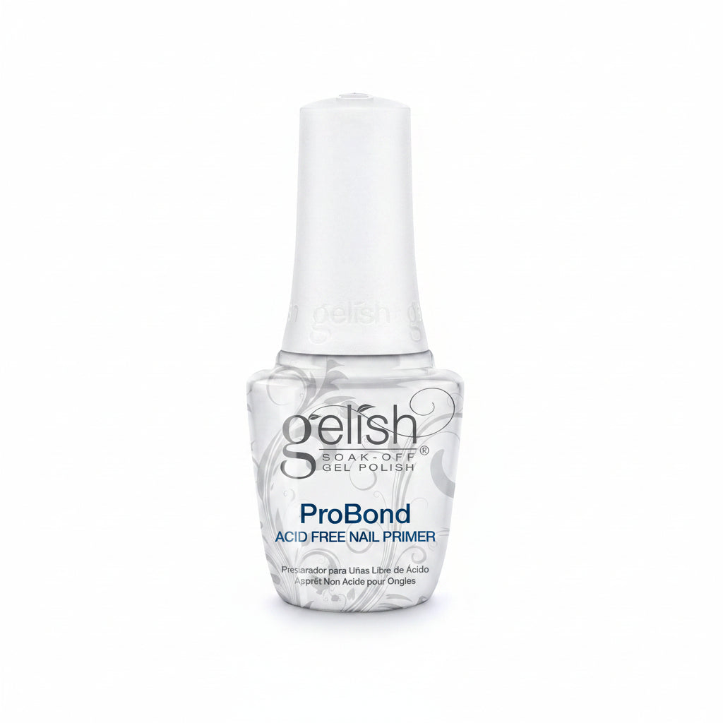 Gelish Pro Bond acid-free nail primer for improved adhesion and reduced lifting on gel polish, builder gel and acrylic nail systems.