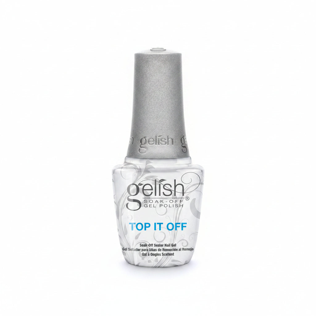 Gelish Top It Off gel top coat with a high-gloss, soak-off formula that seals and protects gel polish for long-lasting shine and durability.