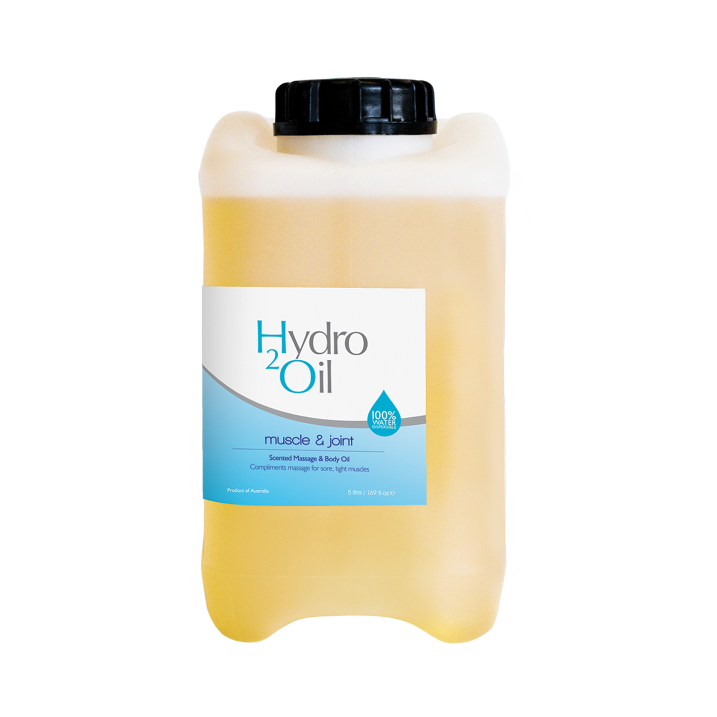5 litre Hydro2Oil container for muscle and joint massage oil on a white background