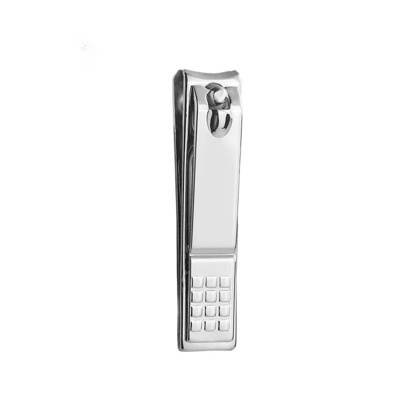 small stainless steel nail clipper on a white background