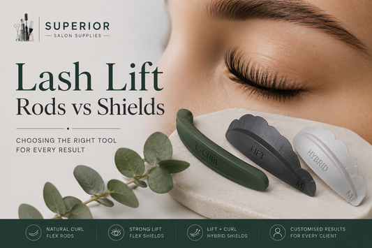 Professional lash lift guide comparing lash lift rods, shields and hybrid shields for customised lash lift results and professional lash styling techniques.