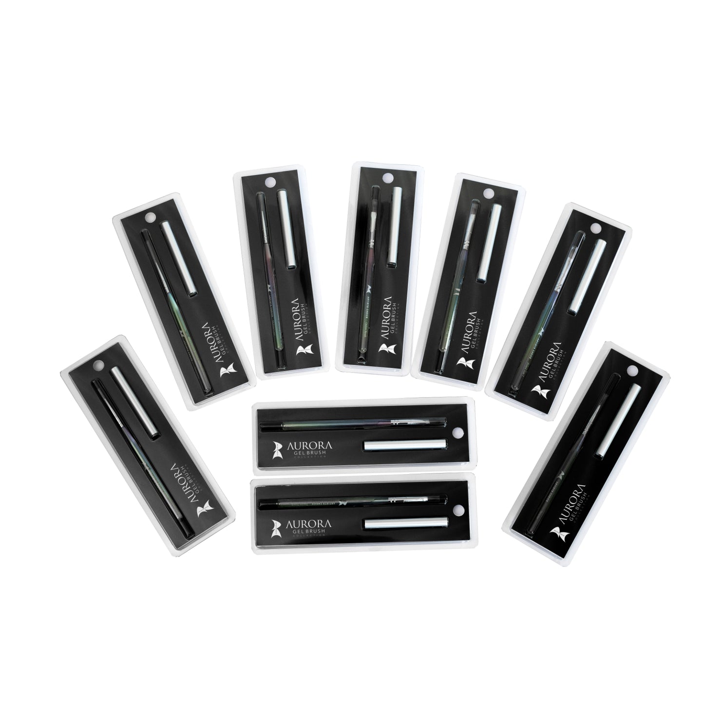 Set of Aurora gel brushes in packaging on a white background