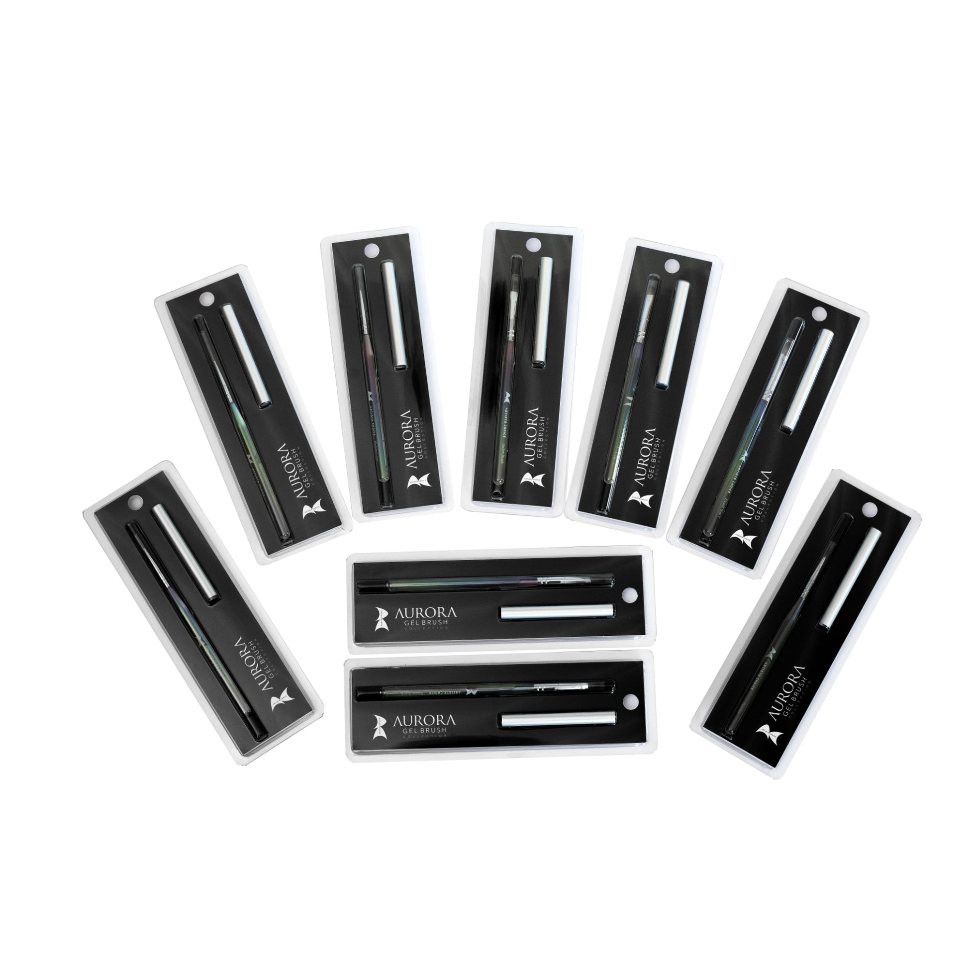 Set of Aurora gel brushes in packaging on a white background