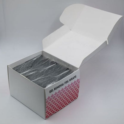 Box of gel removal foil wraps on a white background