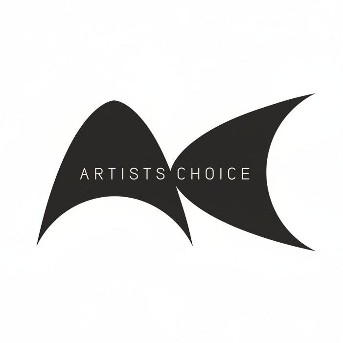 Black abstract logo with 'Artists Choice' text on a white background