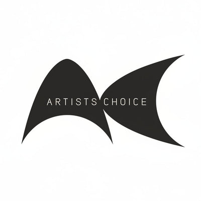 Black abstract logo with 'Artists Choice' text on a white background