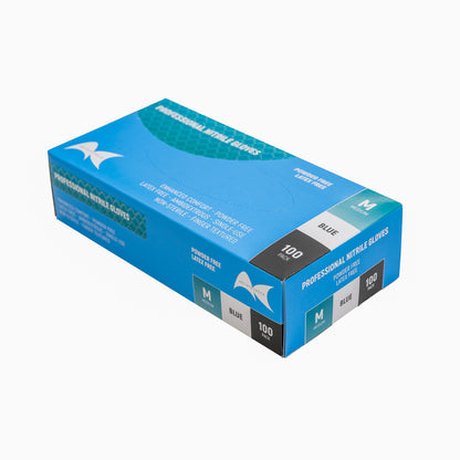 Blue powder-free nitrile gloves medium size 100 pack for professional clinics,  salon and beauty services.