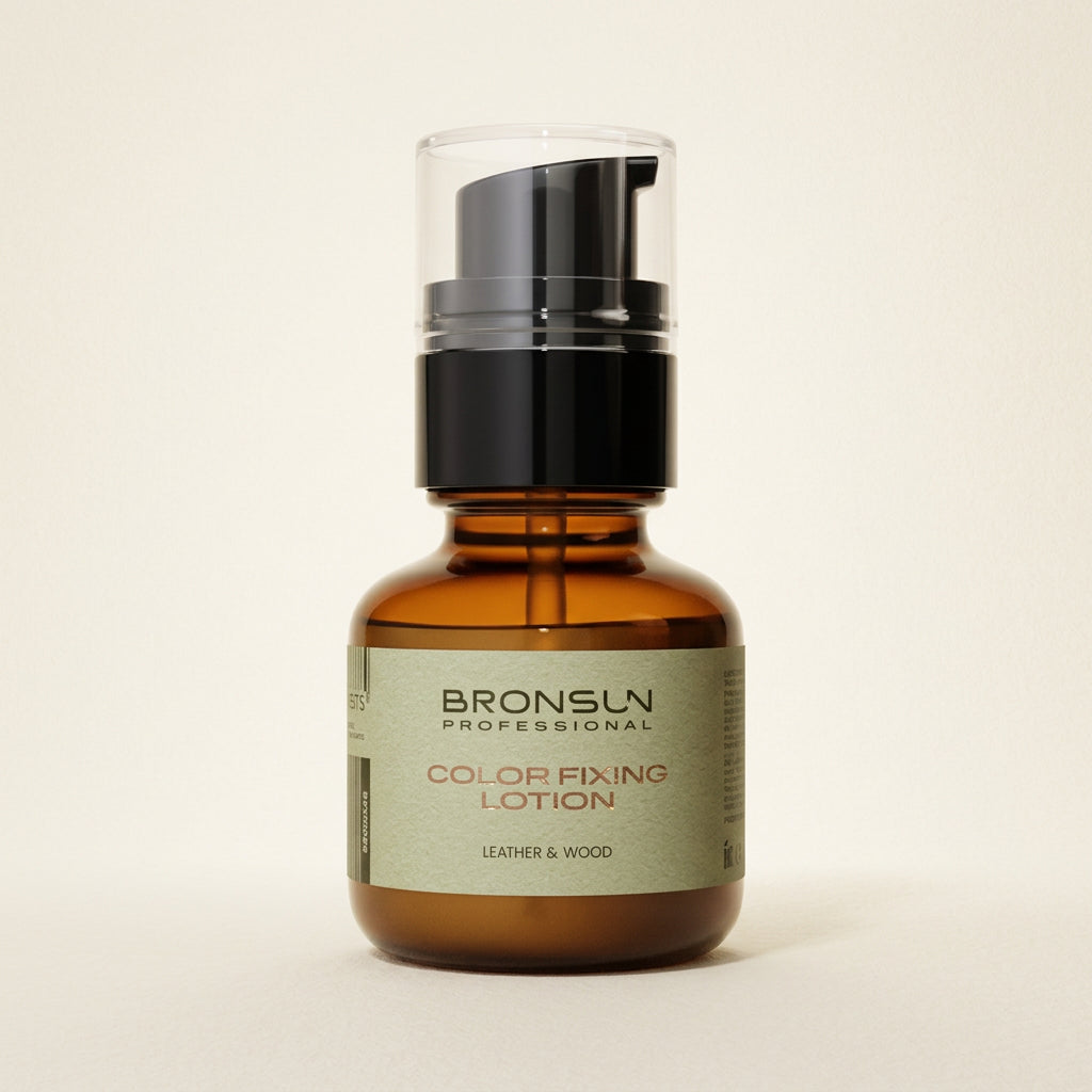 BRONSUN Professional Colour Fixing Lotion Leather & Wood 50ml amber pump bottle for post-tint eyebrow care