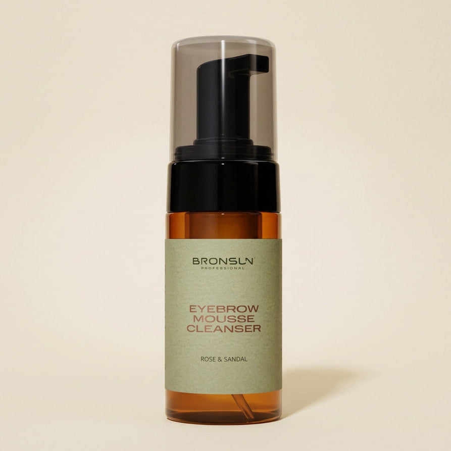BRONSUN Eyebrow Mousse Cleanser Rose & Sandal 100ml amber pump bottle for professional brow cleansing