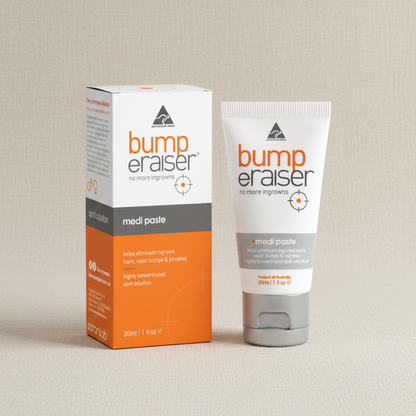 Bump Eraiser medi paste packaging and tube on a white background