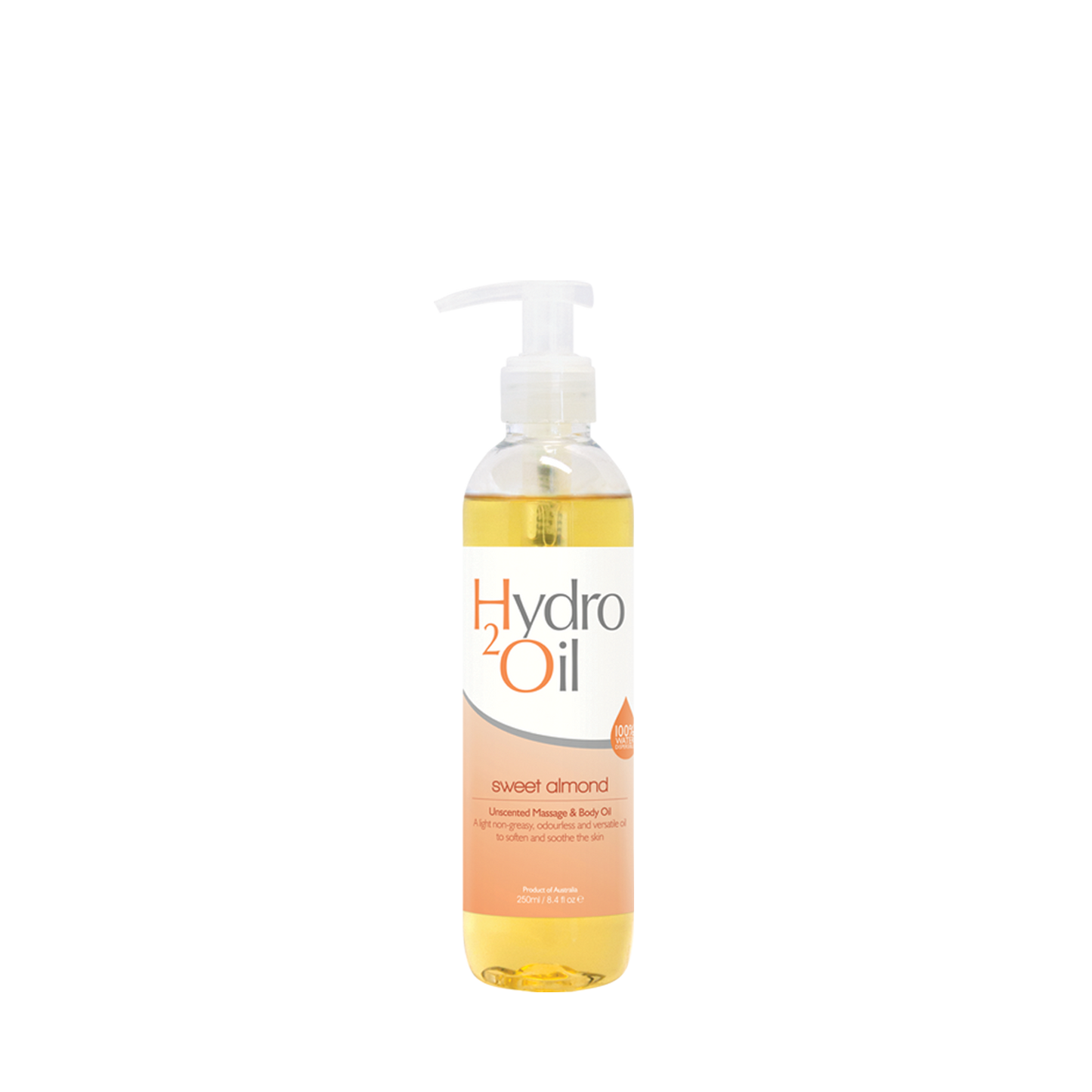 Hydro2Oil sweet almond oil bottle on a white background