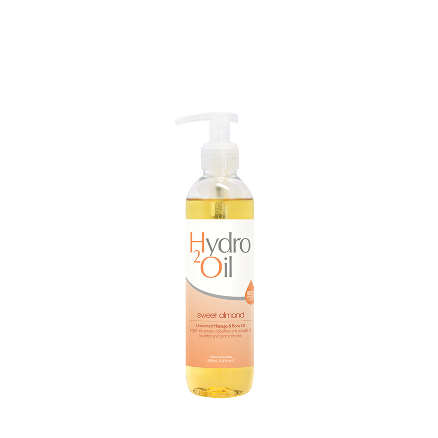 Hydro2Oil sweet almond oil bottle on a white background
