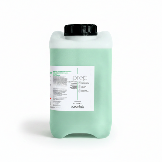 Large container of 'prep' pre wax skin cleanser 5 litre by caranlab on a white background