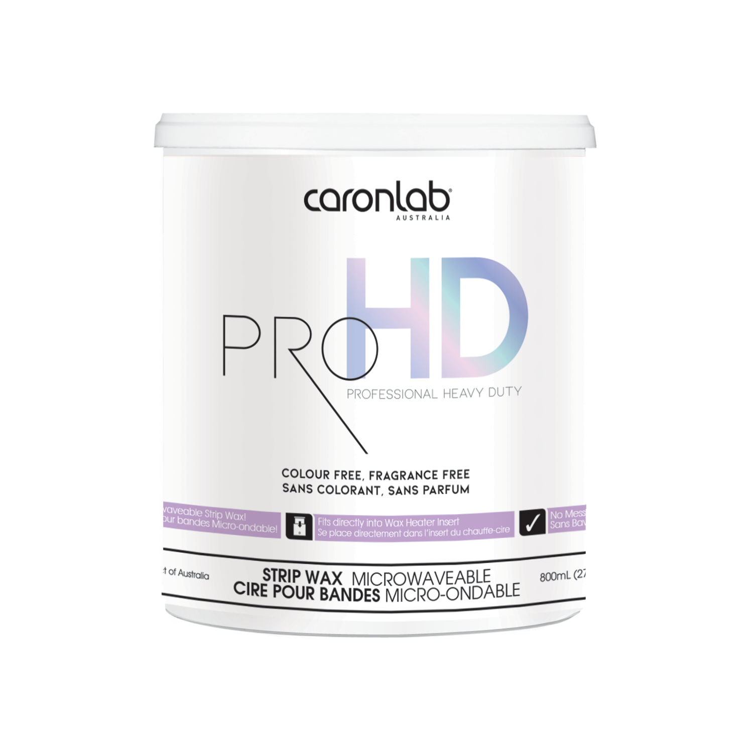 Caronlab Pro HD strip wax 800ml container on a white background