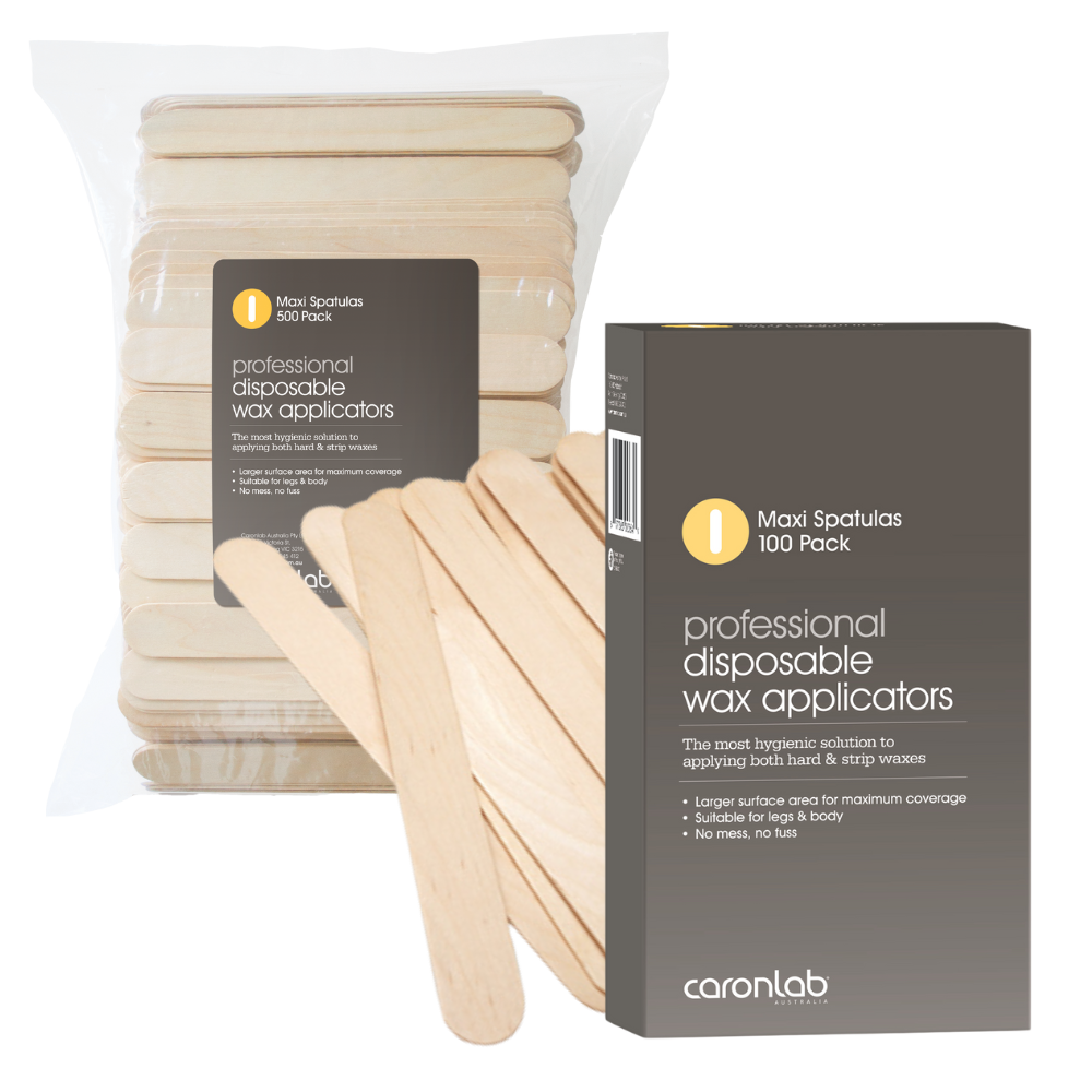 Caronlab disposable maxi wax applicators with packaging on a white background