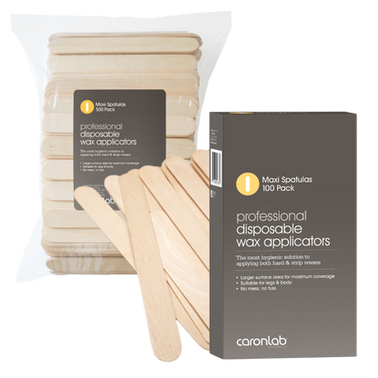 Caronlab disposable maxi wax applicators with packaging on a white background