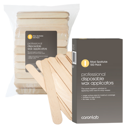 Caronlab disposable maxi wax applicators with packaging on a white background