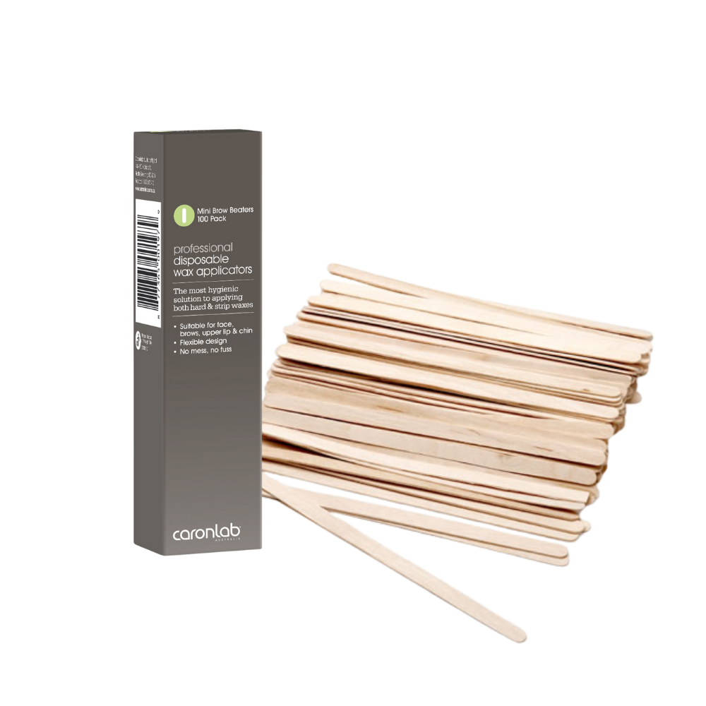 Box of corantab disposable wax mini brow beater applicators on a white background