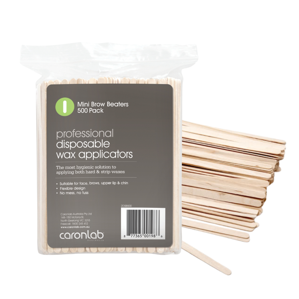 Pack of disposable mini brow beater wax applicators with on a white background
