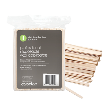 Pack of disposable mini brow beater wax applicators with on a white background