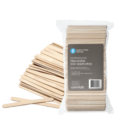 Pack of disposable wax applicators with Caronlab branding on a white background