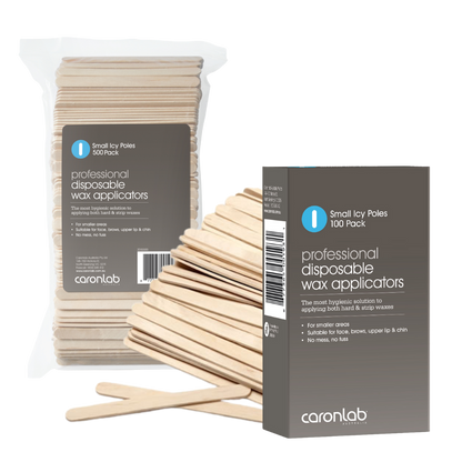 Packaging of caronlab professional small disposable wax applicators on a white background