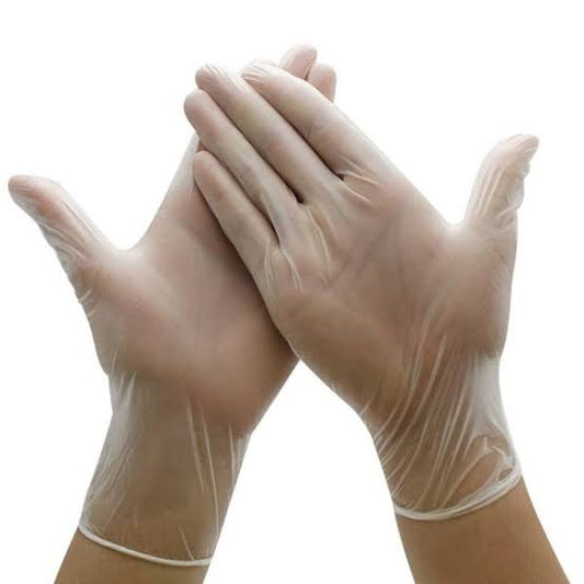 Disposable powder free clear vinyl gloves great for waxing, beauty services and food preparation