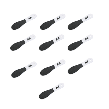 Set of black and white disposable foot files on a white background