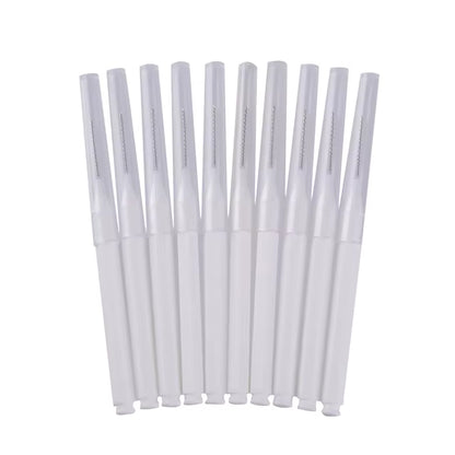 White disposable interdental lash and brow brushes with clear protective caps