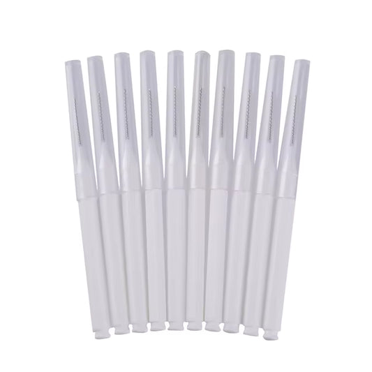 White disposable interdental lash and brow brushes with clear protective caps