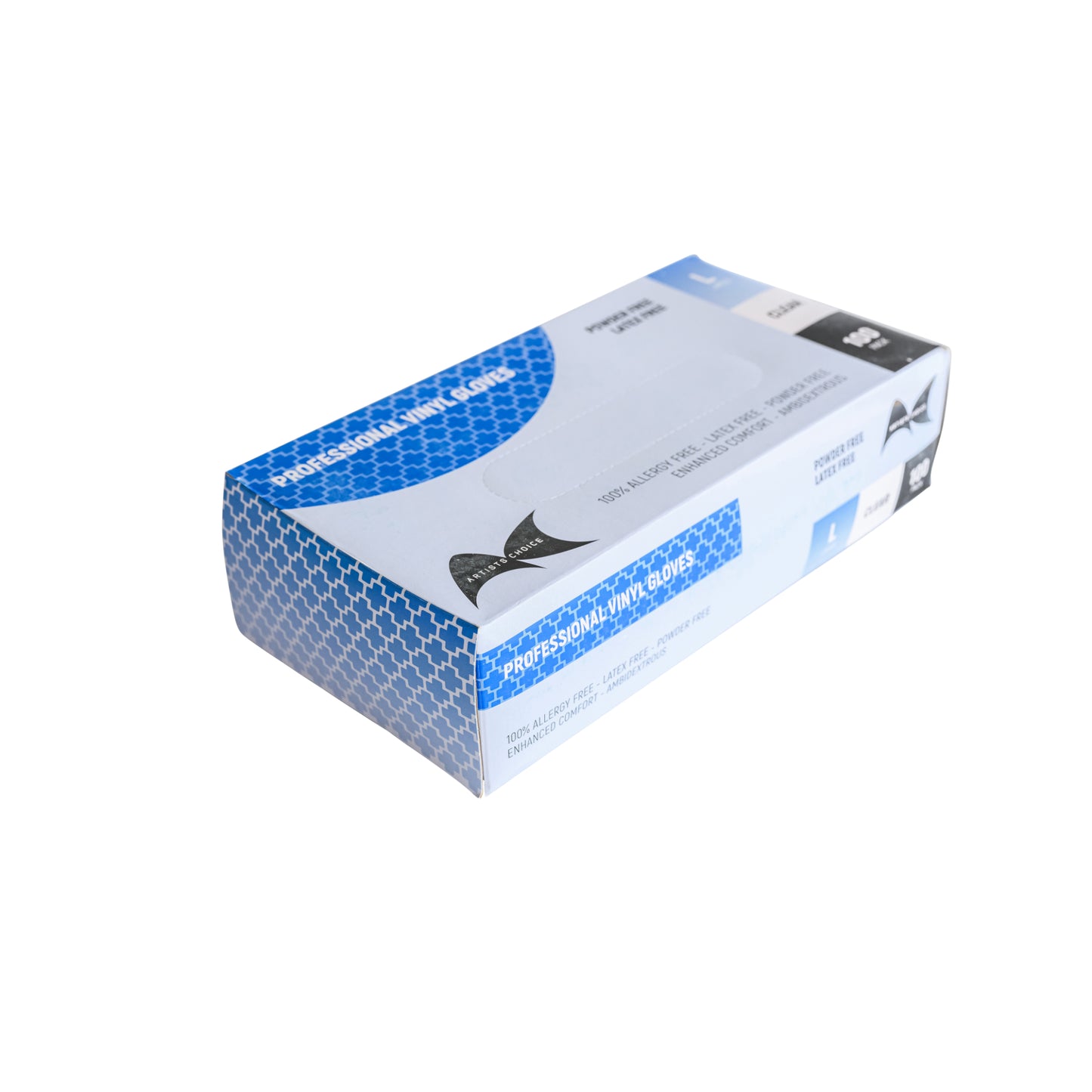 Box of professional vinyl gloves on a white background