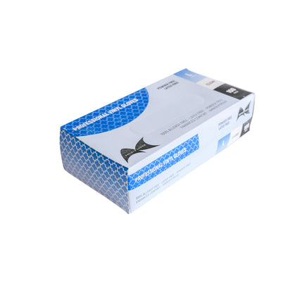 Box of professional vinyl gloves on a white background