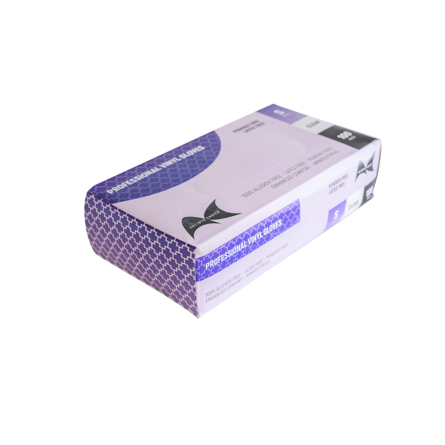 Box of professional small vinyl gloves on a white background