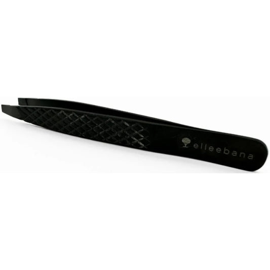 Elleebana black slant ElleeBROW tweezers for precision brow shaping, lash lift application and professional beauty treatments