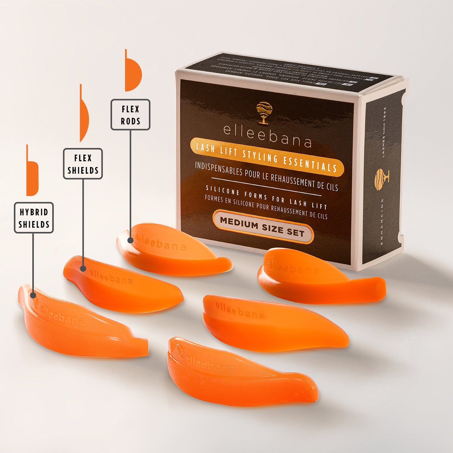 Elleebana Lash Lift Styling Essentials medium size set featuring hybrid shields flex shields and flex rods
