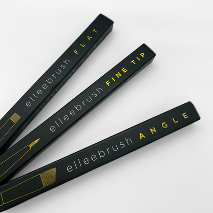 Elleebrush Trilogy brush set featuring flat fine tip and angled precision brushes
