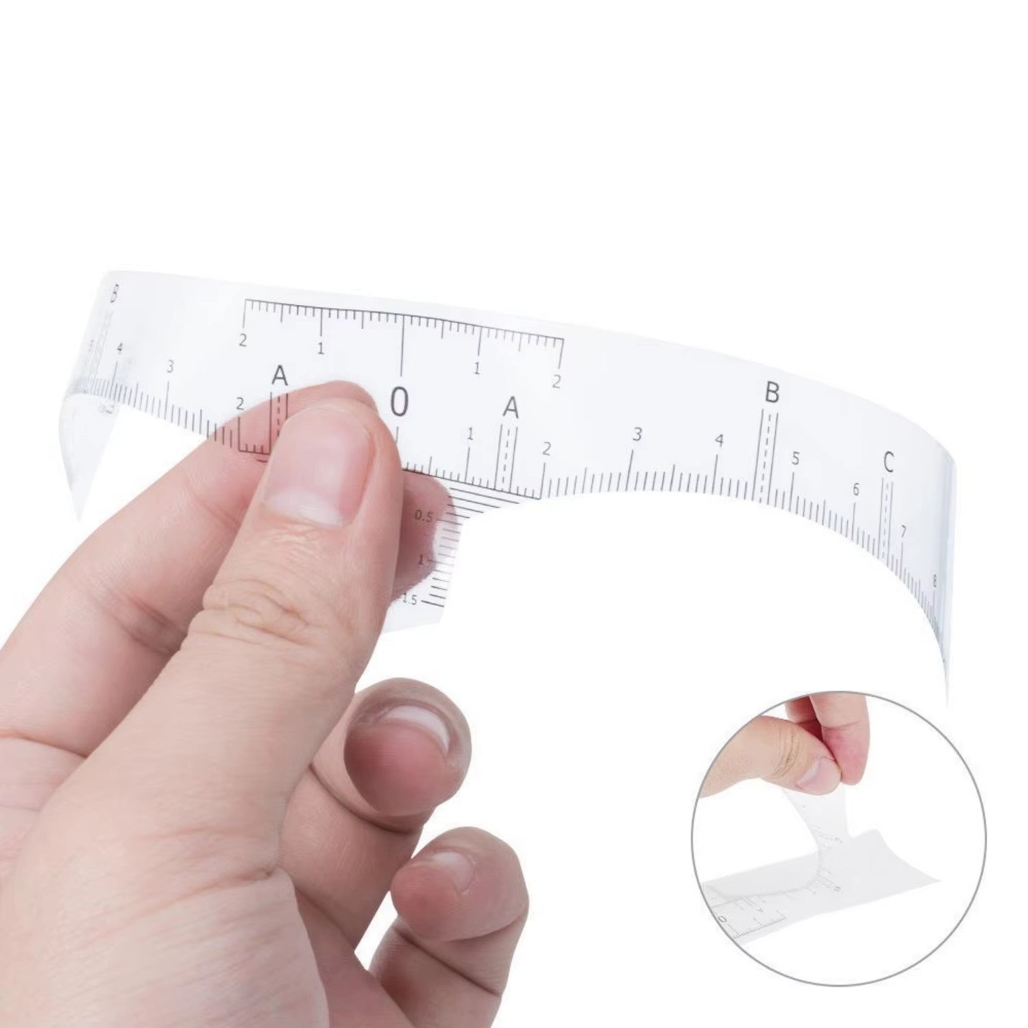 Close up of eyebrow mapping ruler applied for accurate brow measurement and symmetry