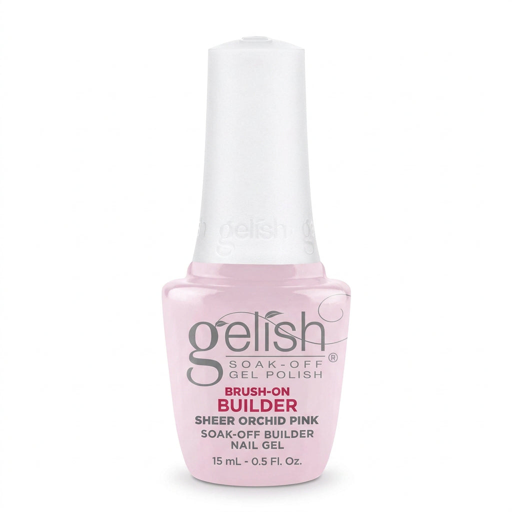 Gelish builder in a bottle in colour sheer orchid pink 15ml bottle.