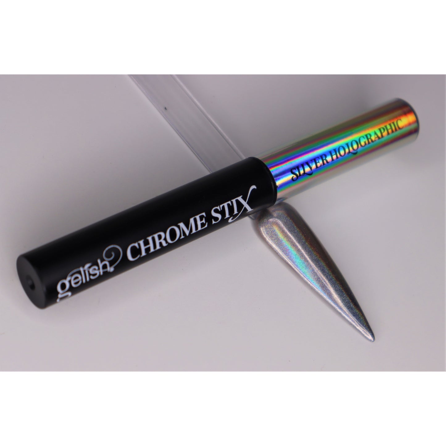 Gelish Chromestix Chrome Nail Powder Pen Holographic Silver on white background