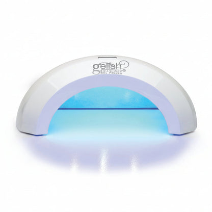 Gelish mini pro45 uv led nail light with blue light on a white background