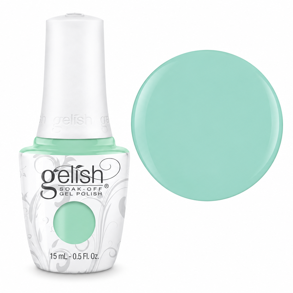 Gelish soak off gel polish bottle in shade mint chocolate chip with swatch 