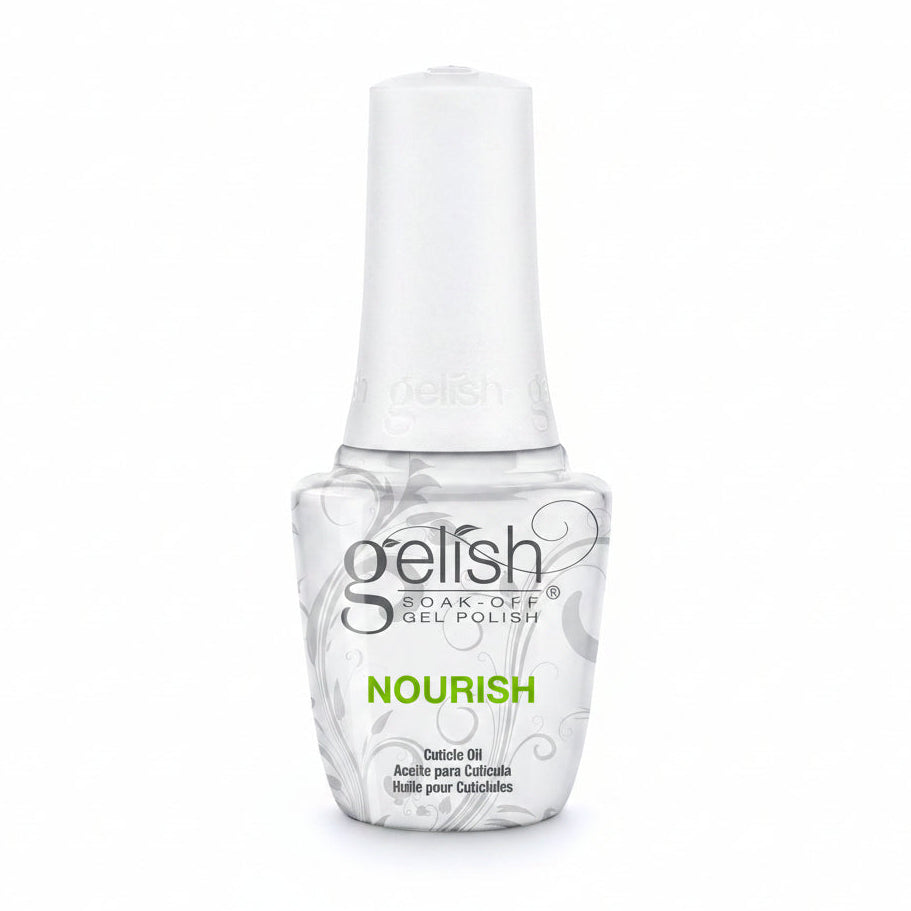A bottle of Gelish Nourish Cuticle Oil