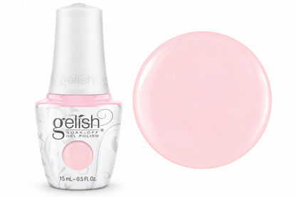 Gelish soak off gel polih in colour simple sheer a clear gel with a slight hint of pink 15ml bottle and colour swatch.